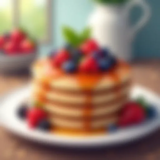 Fluffy stacks of almond flour pancakes topped with fresh berries and maple syrup