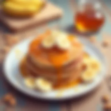Savoring Almond Flour Pancakes with Honey and Bananas A beautifully arranged plate of almond flour pancakes with a drizzle of honey and sliced bananas