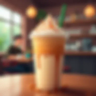 A person enjoying a Caramel Frappuccino in a cozy café setting