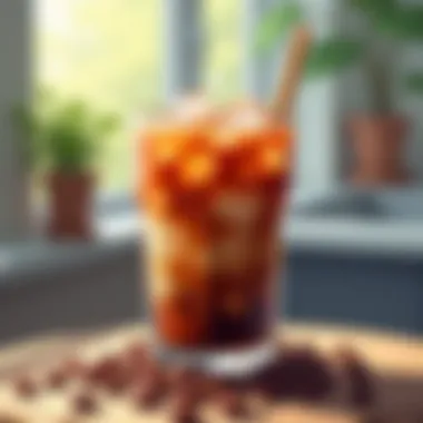 Rich and Flavorful Iced Coffee Experience A refreshing glass of iced coffee with vibrant flavor notes