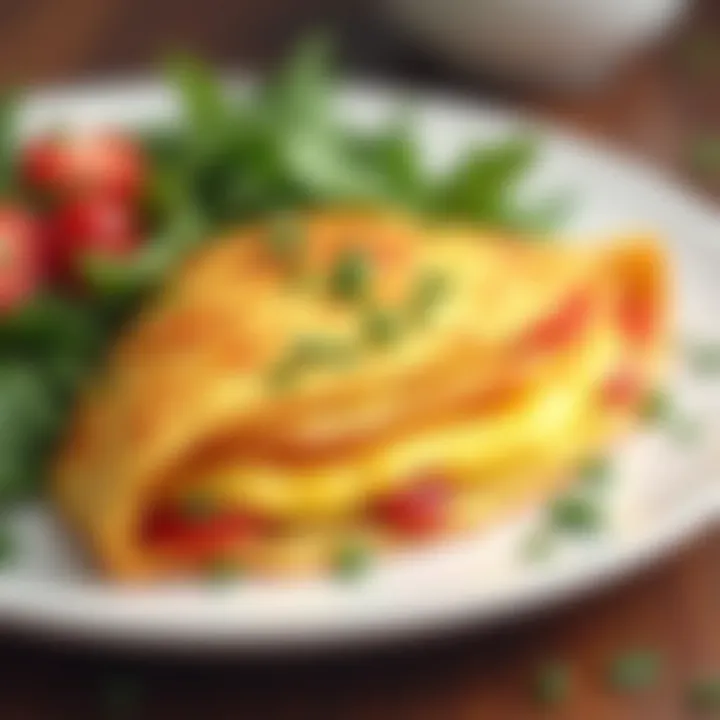 A close-up of a fluffy omelet on a plate