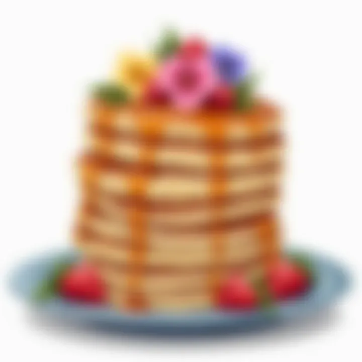 Fluffy pancakes stacked high, drizzled with maple syrup and topped with edible flowers for a festive touch.