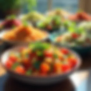 Colorful Salad Selection An elegant arrangement of colorful salads in bowls