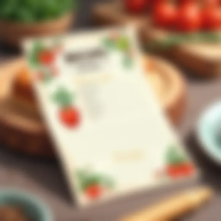 A close-up of a recipe flash card featuring elegant typography and illustrations, emphasizing design aesthetics.