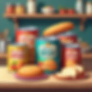 A collection of various canned goods including B & M Canned Bread