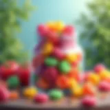 A vibrant display of colorful vegetarian candies in a glass jar