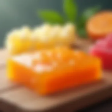 Close-up of gelatin alternatives like agar-agar and pectin on a wooden table