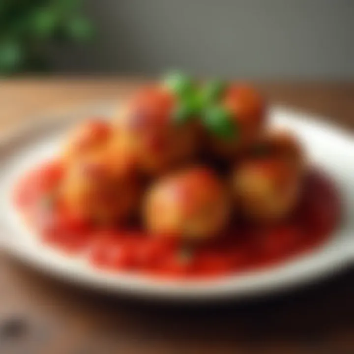 A hearty dish of ground chicken meatballs served in a rich tomato sauce