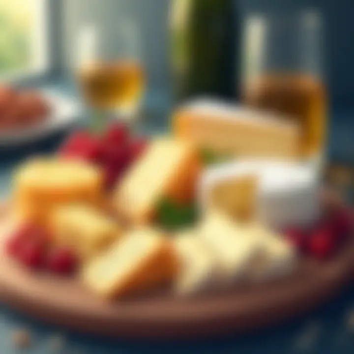 An elegant cheese platter featuring a variety of French cheeses with accompaniments