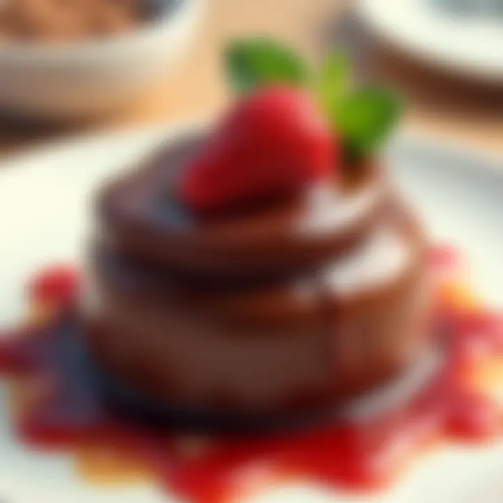 A decadent dessert featuring chocolate mousse with a Guinness reduction.