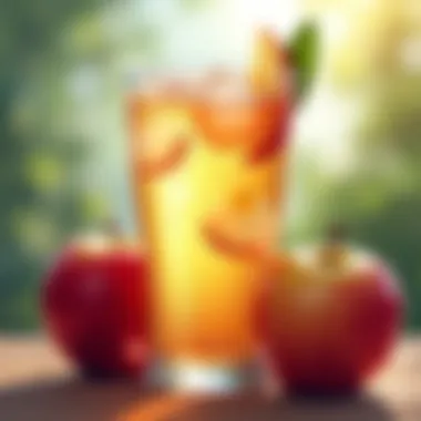 A close-up of sparkling hard cider seltzer in a glass with fresh apples