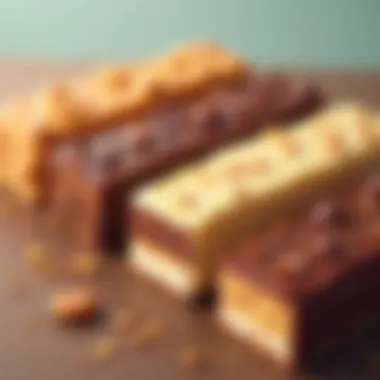 A selection of protein bars neatly arranged on a wooden surface