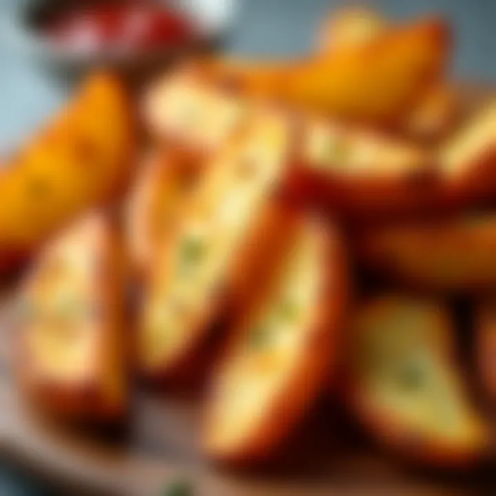 Close-up of crispy, seasoned potato wedges