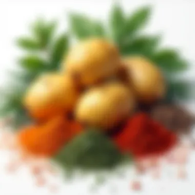 Flavorful Spices and Herbs for Potatoes A variety of vibrant spices and herbs for potato seasoning