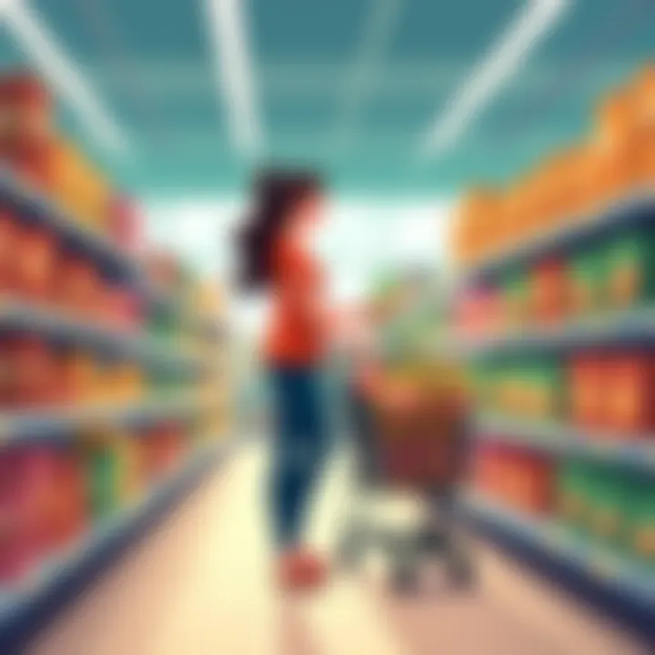 A shopper selecting healthy plant-based snacks from a well-stocked aisle.