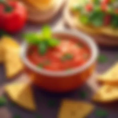 An artistic depiction of Qdoba's Habanero Salsa paired with complementary foods.