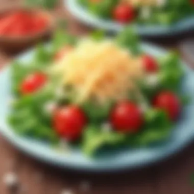 A vibrant salad topped with shredded no carb cheese