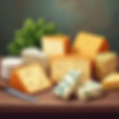 A variety of no carb cheeses displayed on a rustic wooden table