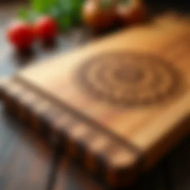 Intricate Woodwork on Cutting Boards Artfully engraved wooden cutting board showcasing intricate designs