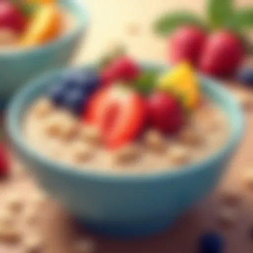 A colorful bowl of oatmeal topped with fresh fruits and nuts