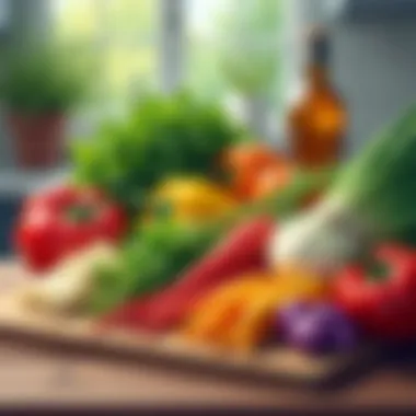 An array of fresh low carb ingredients on a wooden table