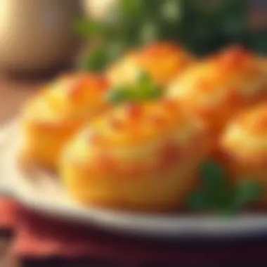 A beautifully golden crust on a dish of baked potatoes.