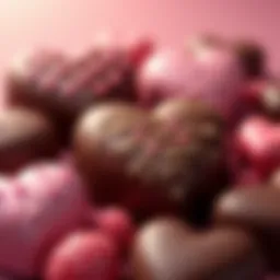 A close-up of a beautifully arranged assortment of chocolates shaped like hearts.