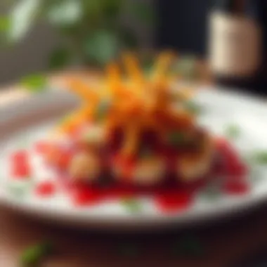 Culinary Creation with Star Garlic and Vinegar A vibrant dish garnished with star garlic and drizzled with red wine vinegar