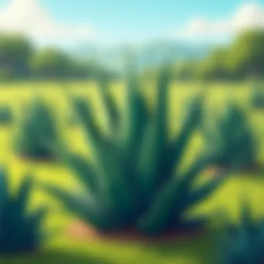 Close-up of agave plant in a lush field