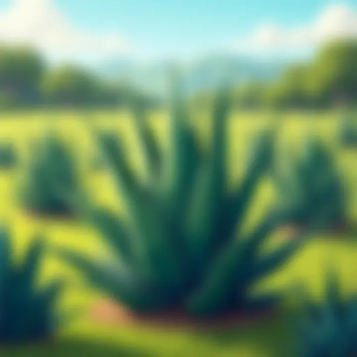 Close-up of agave plant in a lush field