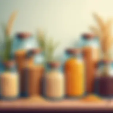 A selection of whole grains displayed in glass jars