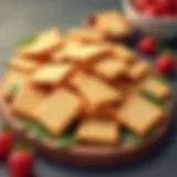 A variety of healthy crackers arranged on a wooden platter