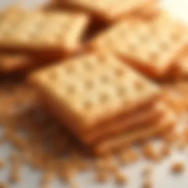 Close-up of whole grain crackers with grains scattered around