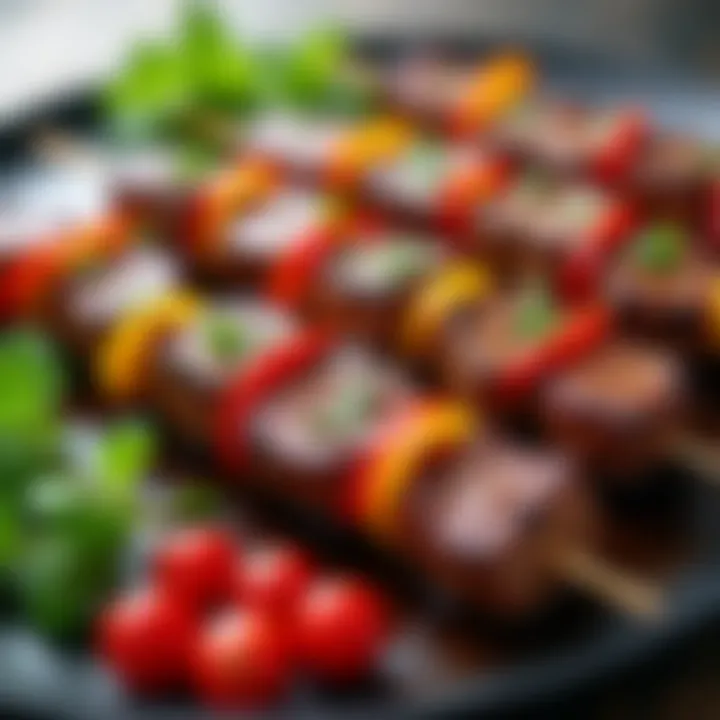 Grilled beef skewers with colorful vegetables