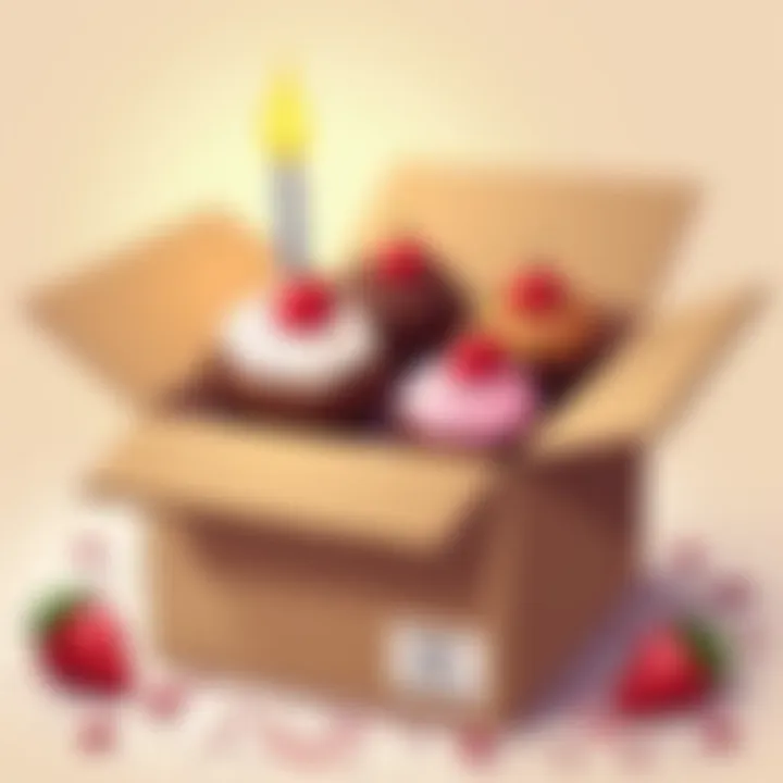 A well-organized shipping box with desserts inside, labeled for a birthday