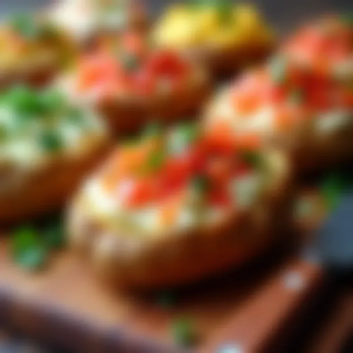 An array of gourmet toppings for baked potatoes, displayed elegantly