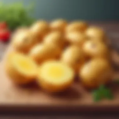 A selection of fresh potatoes laid out on a wooden surface, highlighting different varieties