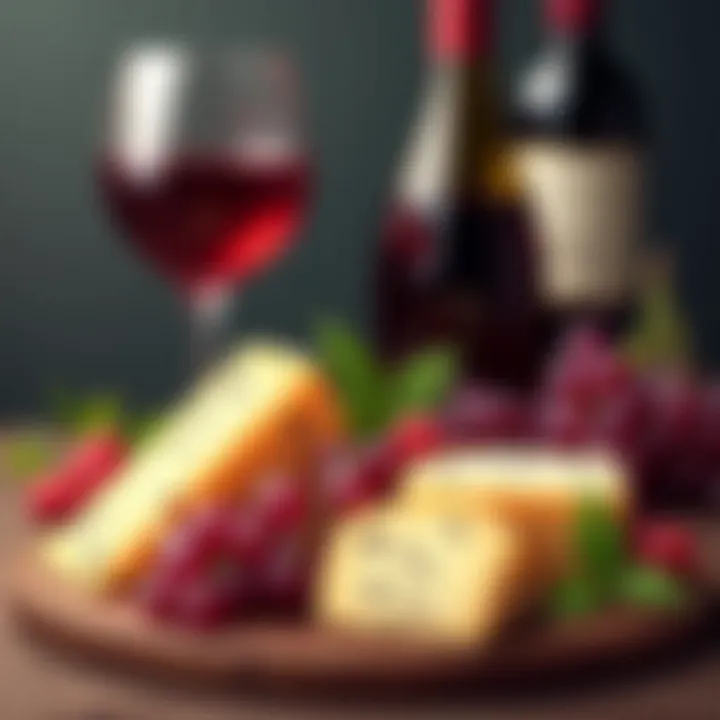 Elegant red wine and assorted cheese platter