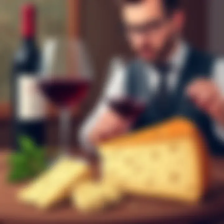 Sommelier selecting cheese to complement red wine