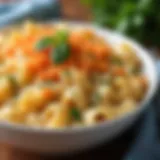 A tantalizing bowl of tuna and noodle casserole, showcasing its creamy texture and savory ingredients