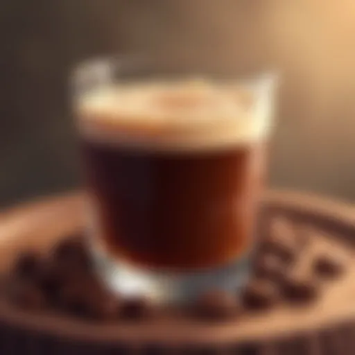 Close-up of a Kahlua shot with coffee beans