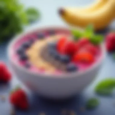 Colorful smoothie bowl topped with fruits and seeds