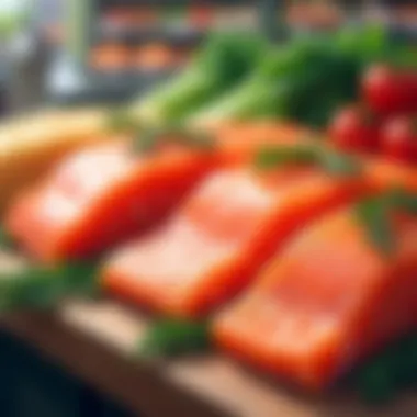 A Showcase of Organic Salmon Freshness Organic salmon display at a market
